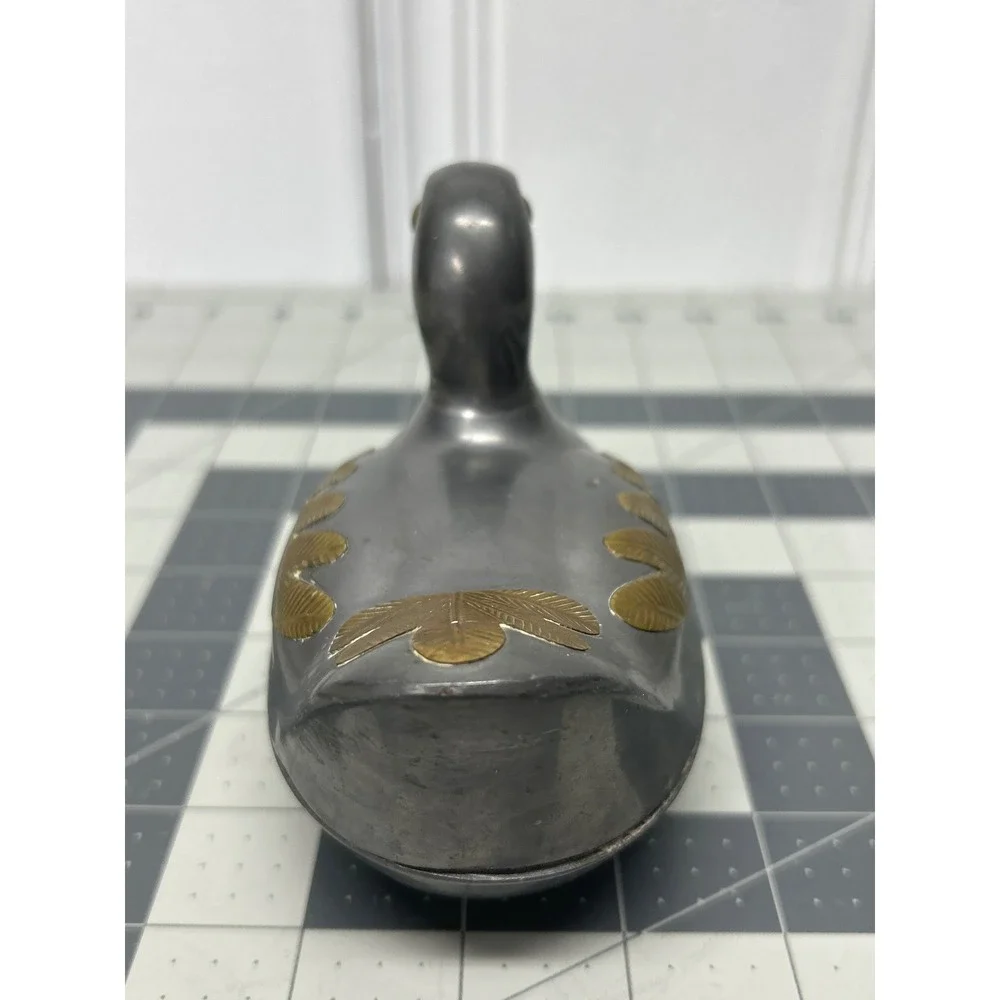 Vintage Pewter Duck Trinket Box Grey Gold Metal Lidded Decorative Dish‎ Hunting